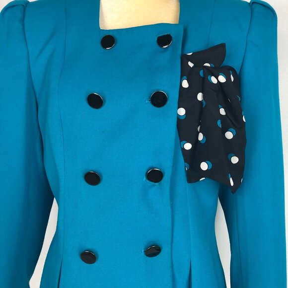 Kasper For ASL Vintage Suit Jacket Blazer Size 10 1980s Double Breasted Blue - Picture 8 of 16